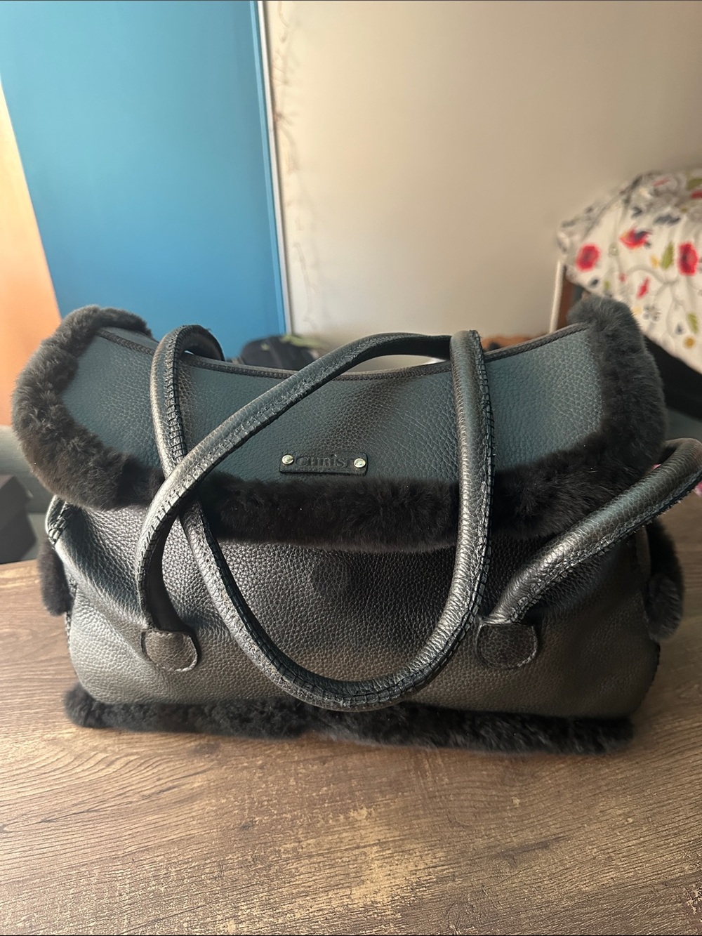 Fur Trim Leather Purse